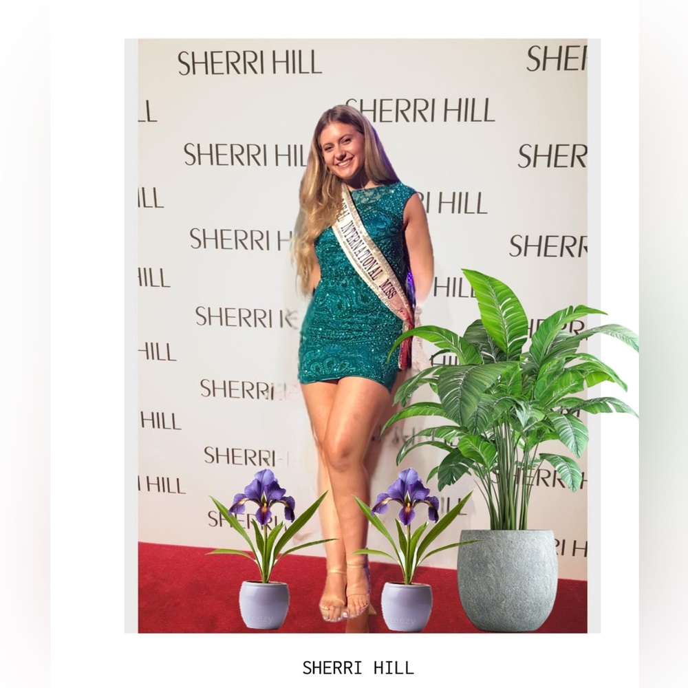 Sherri Hill Turquoise/Green Fully Beaded Mini Dress